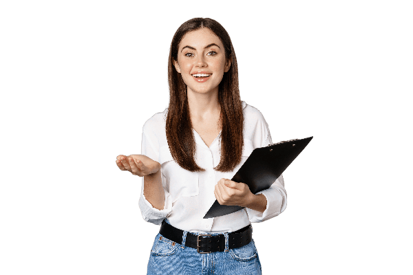 removal.ai 2e45ecf4 ebf9 4b6d b97a 254705d88d95 corporate woman businesswoman holding clipboard with documents office smiling camera white background